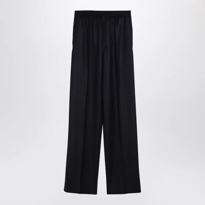Black/Blue Striped Wool Trousers made by Bottega Veneta