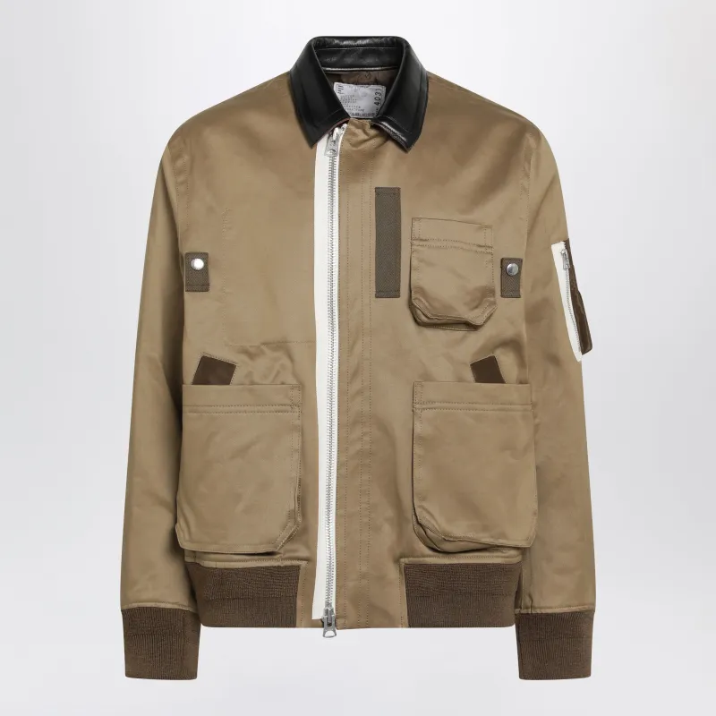 Beige Cotton And Nylon Bomber Jacket made by Sacai