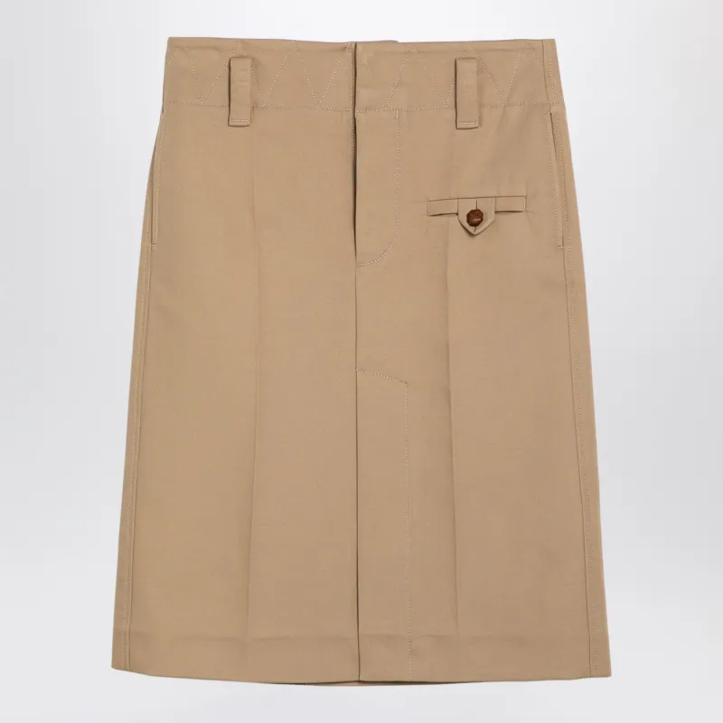 Beige Cotton Canvas Midi Skirt made by Bottega Veneta