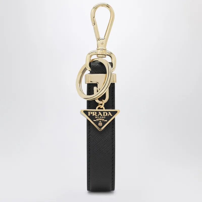 Black Saffiano Leather Keyring With Triangle Logo made by Prada