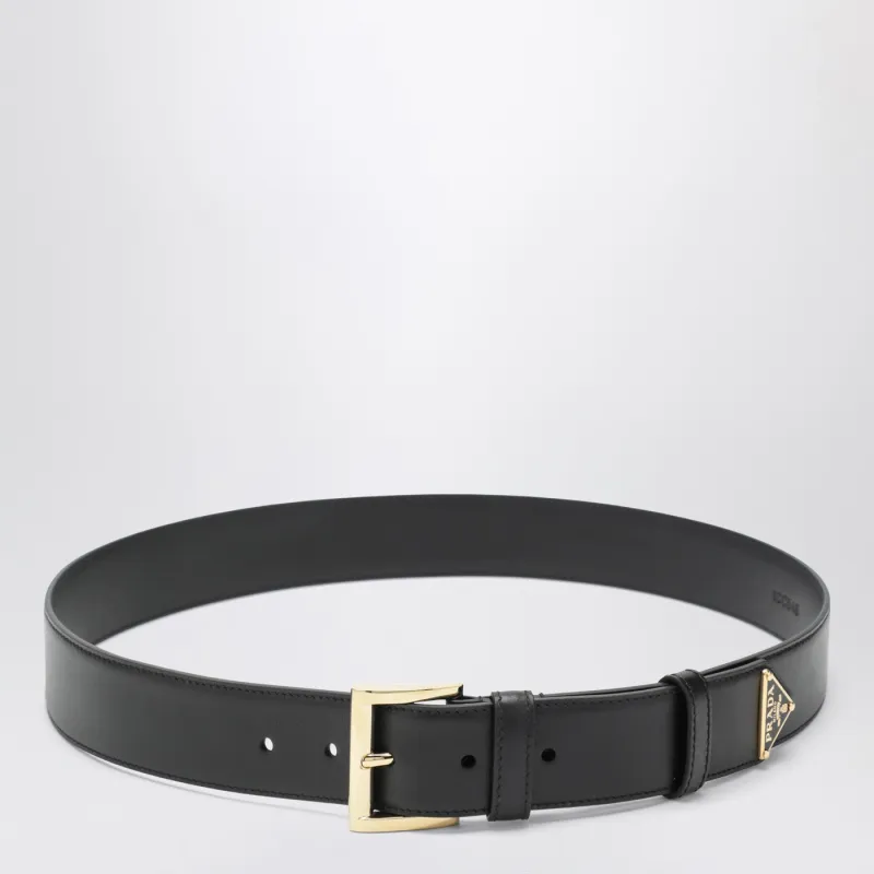 Black Leather Belt With Triangle Logo made by Prada