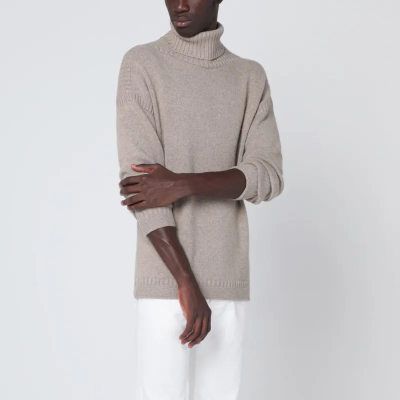 Greige Cashmere Turtleneck Sweater made by Loro Piana