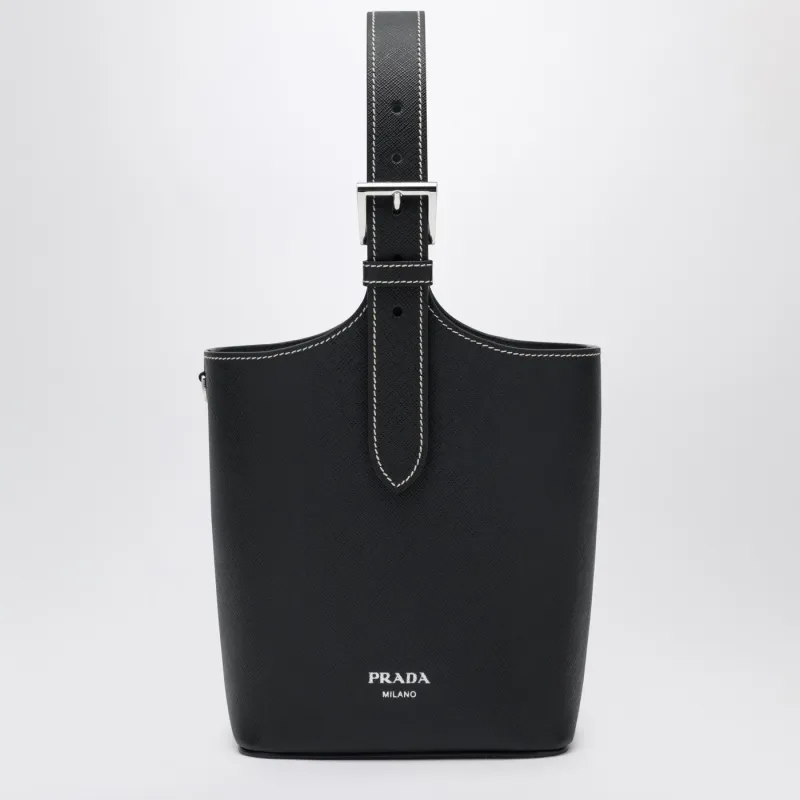 Black Smooth Leather Bucket Bag made by Prada