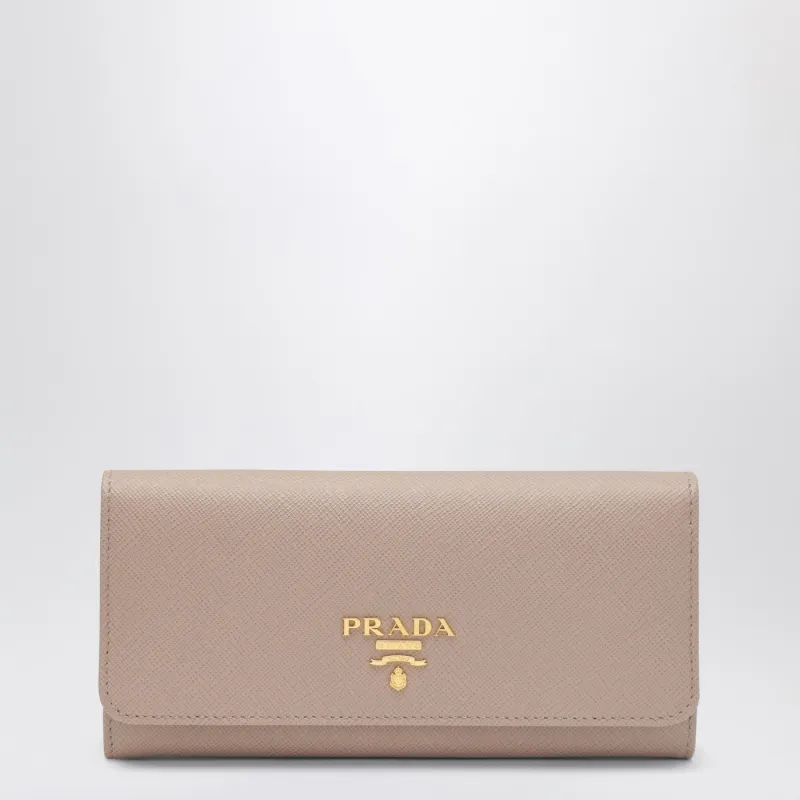 Saffiano Wallet In Powder Pink And Gold made by Prada