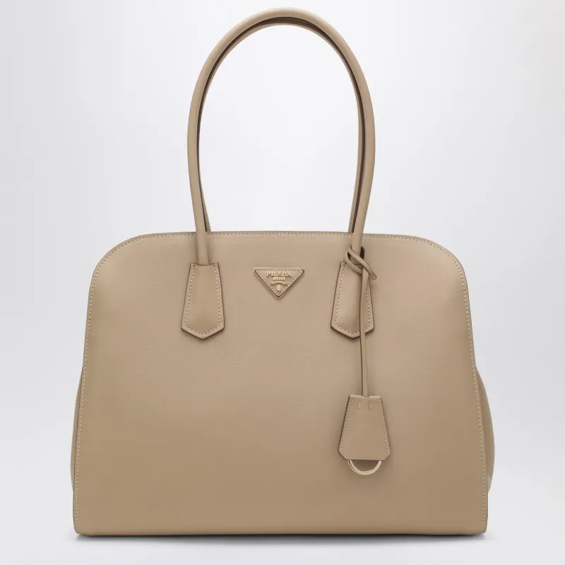 Large Sand-Colored Leather Shopping Bag made by Prada