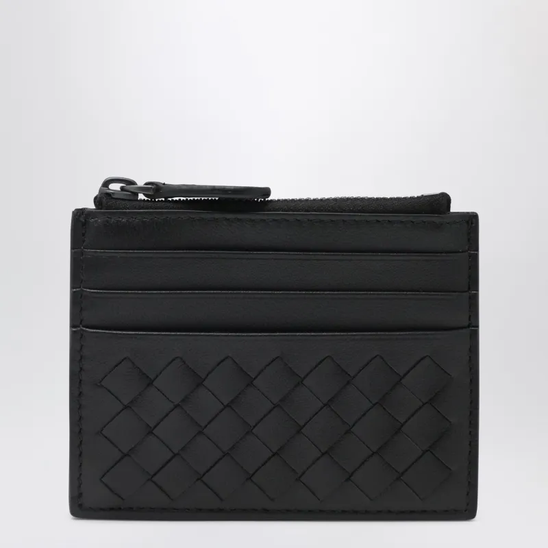 Black Intrecciato Zip Card Holder made by Bottega Veneta