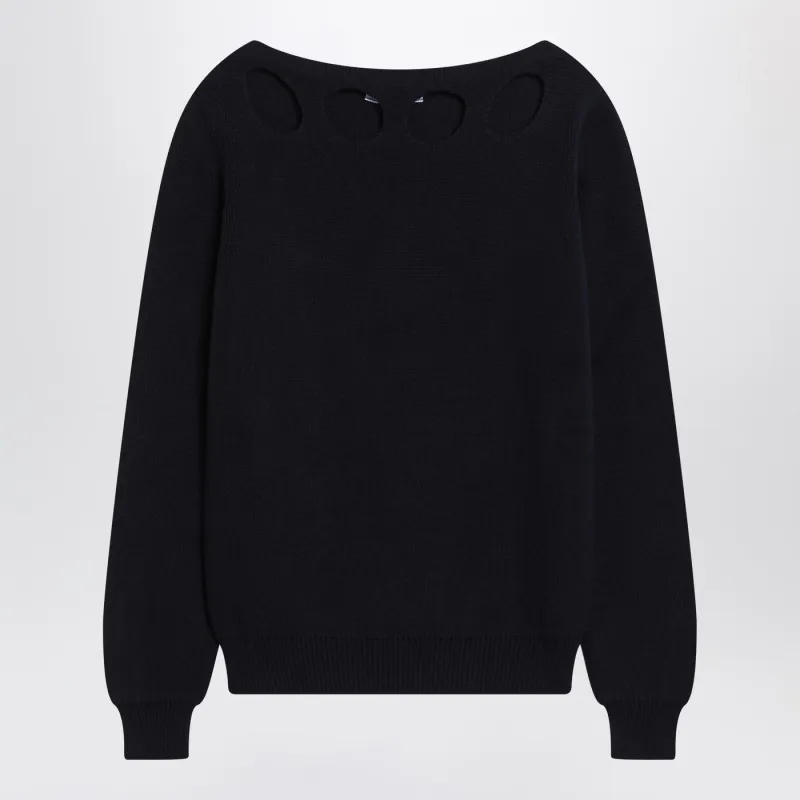 Blue Cotton Sweater With Geometric Details made by Prada