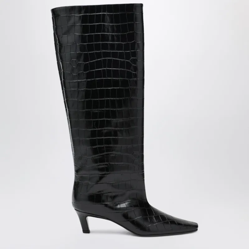 Black Croc-Embossed Leather Boots made by Toteme