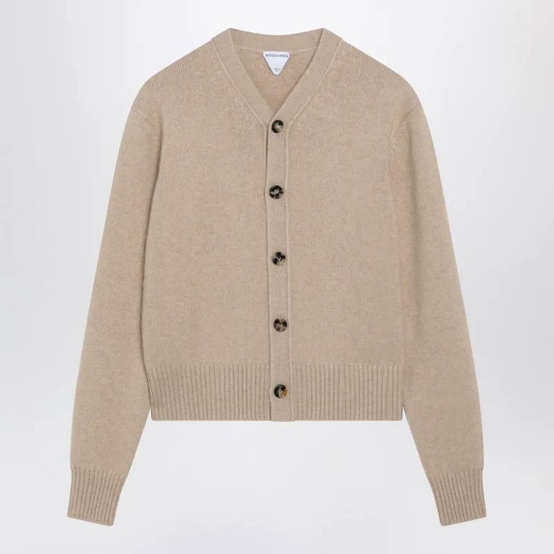 Beige Cardigan With Intrecciato Elbow Patches made by Bottega Veneta