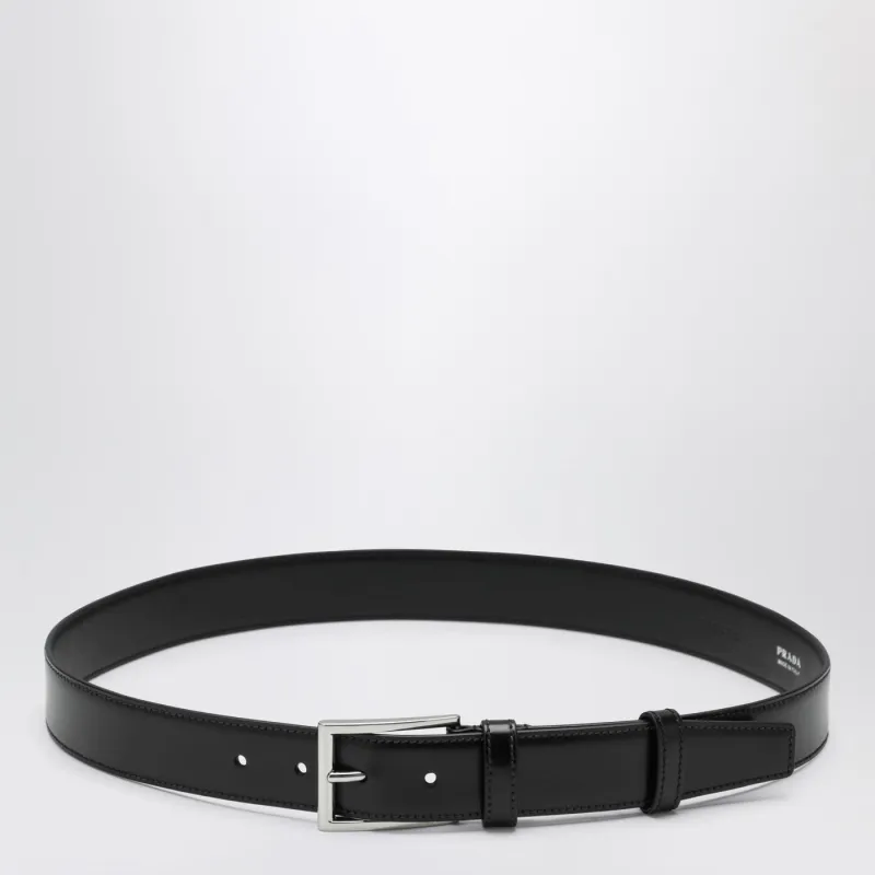 Black Polished Leather Belt made by Prada