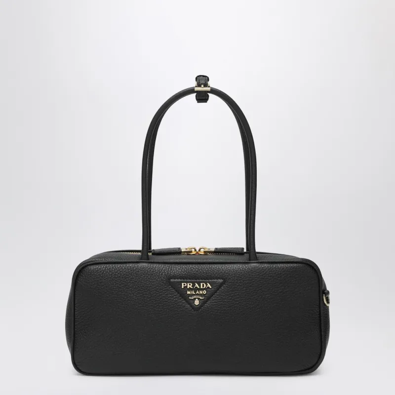 Medium Black Leather Bowling Bag made by Prada