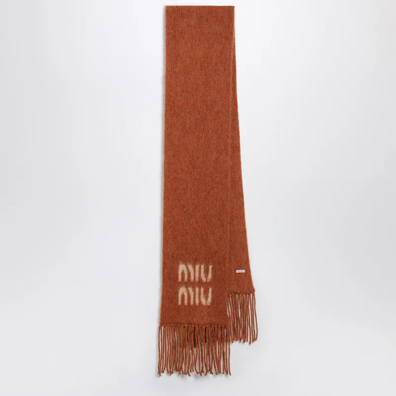 Rust Mohair-Blend Scarf With Logo made by Miu Miu