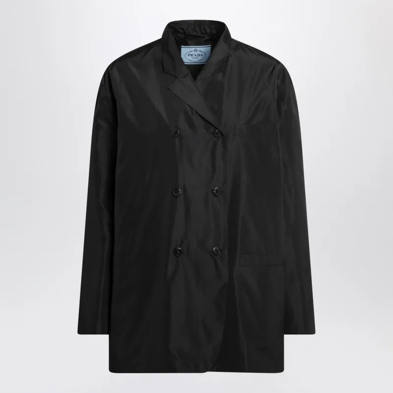 Black Double-Breasted Technical Taffeta Jacket made by Prada