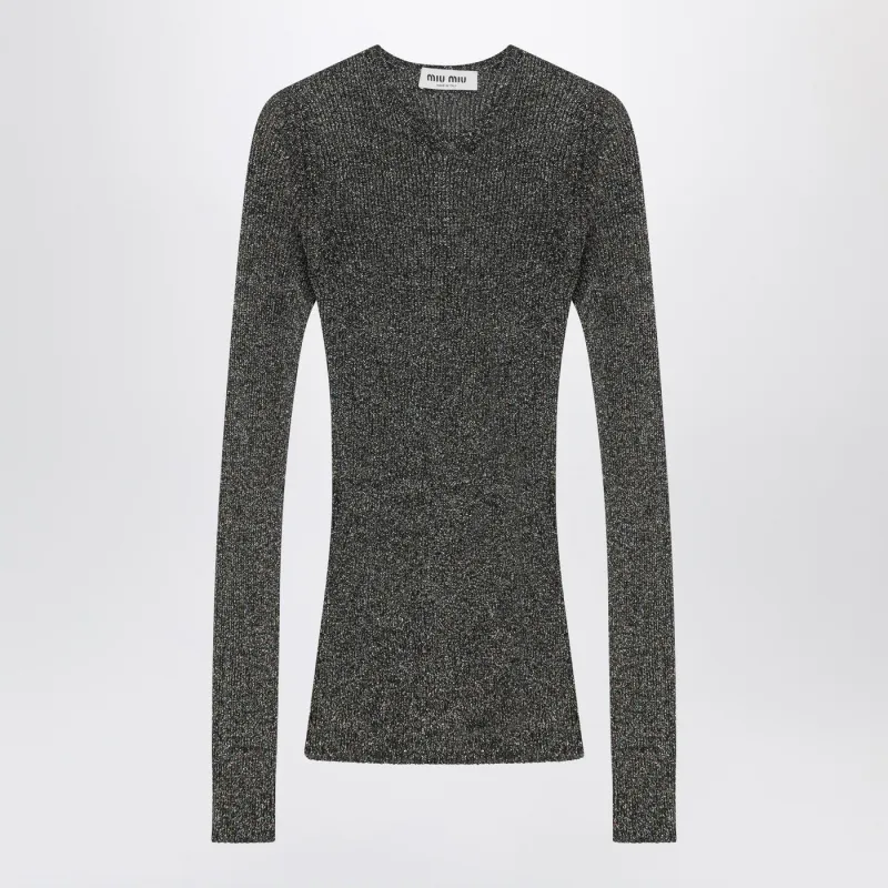 Gray Long-Sleeve Shirt In Lurex made by Miu Miu