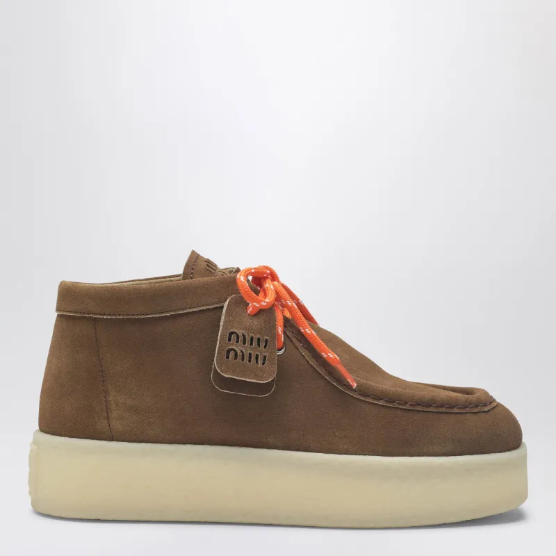 Platform Ankle Boots In Cinnamon Suede made by Miu Miu