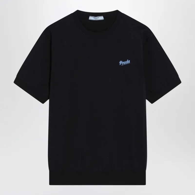 Blue Silk-Blend Sweater With Logo made by Prada