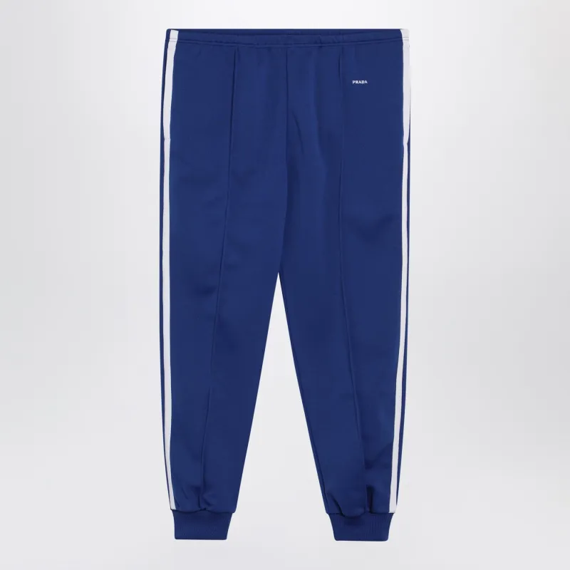 Blueette/White Technical Fabric Jogging Trousers made by Prada