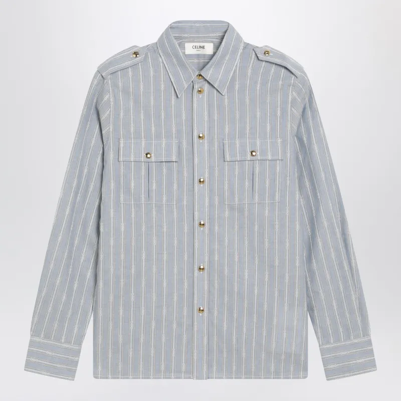 Light Blue Cotton Poplin Shirt With Stripes made by Celine
