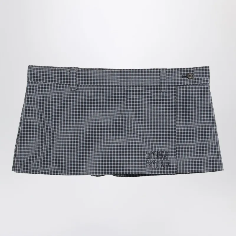 Mini Skirt In Blue Tech Check made by Miu Miu