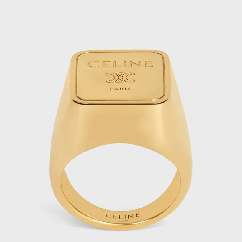 Triomphe Square Signet Ring In Brass made by Celine