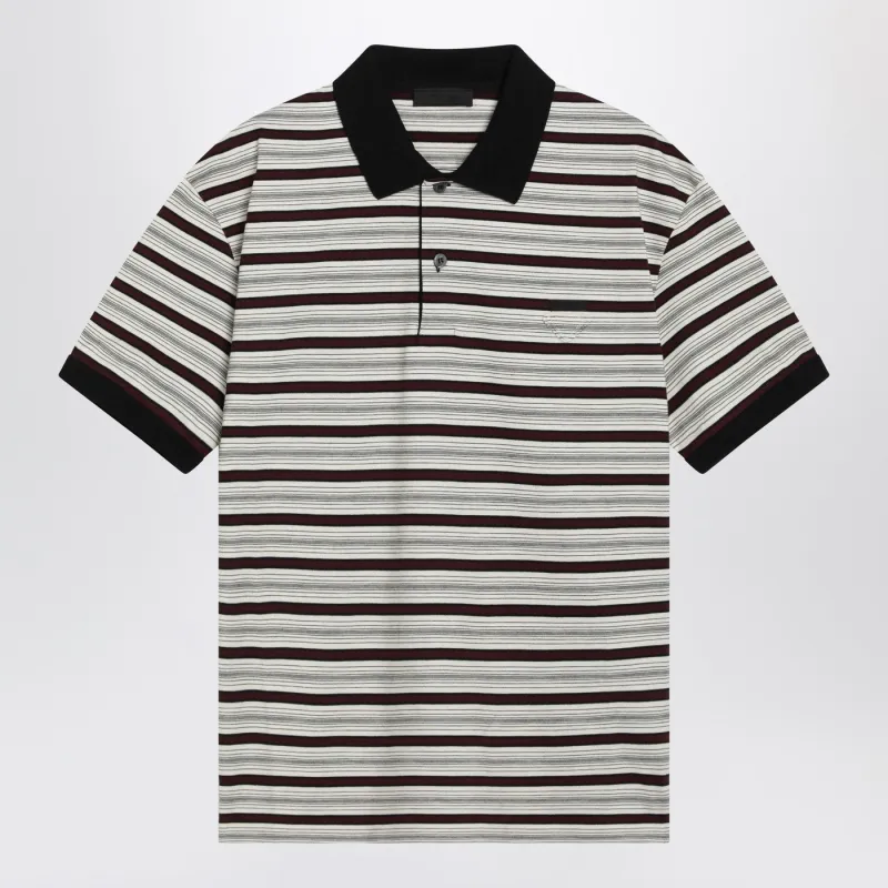 Ivory/Garnet Striped Cotton Polo Shirt made by Prada