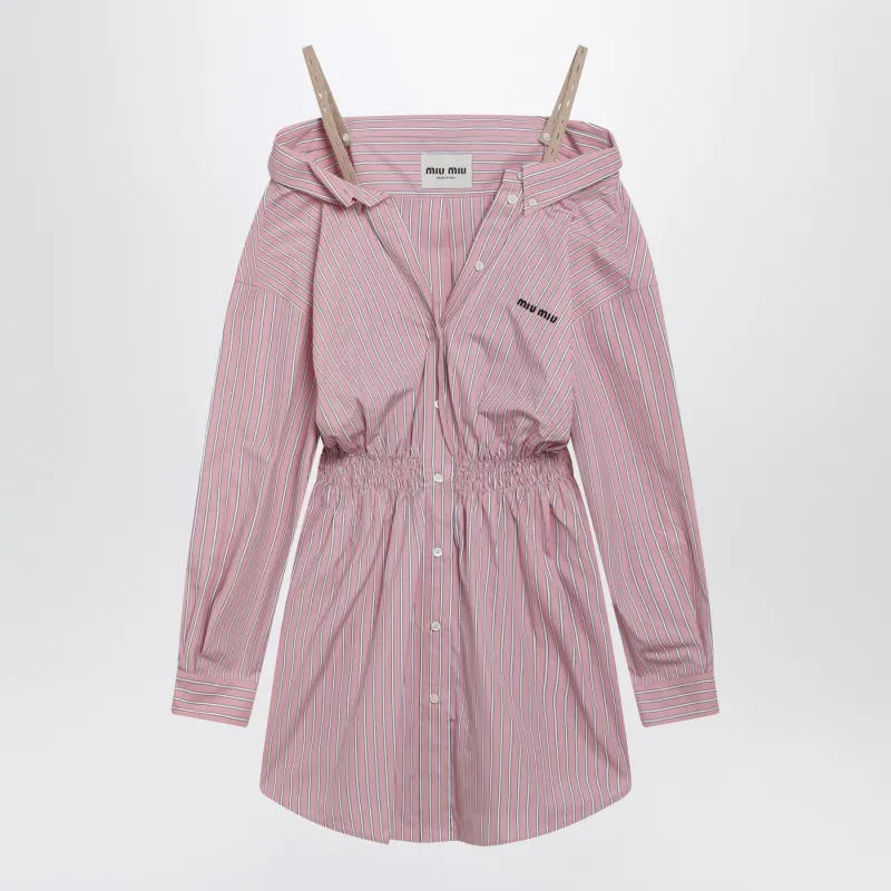 Pink Shirtdress With Elastic Straps made by Miu Miu