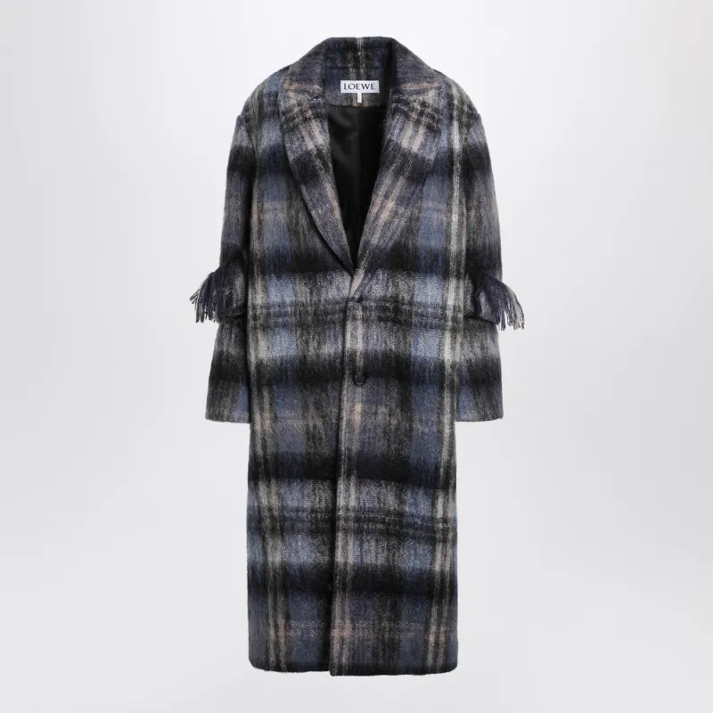 Blue Checked Coat In Mohair And Wool Blend made by Loewe