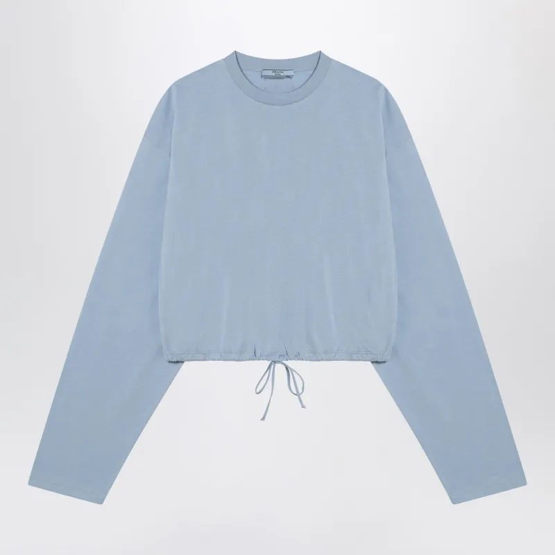 Light Blue Sweater With Elastic Hem made by Prada