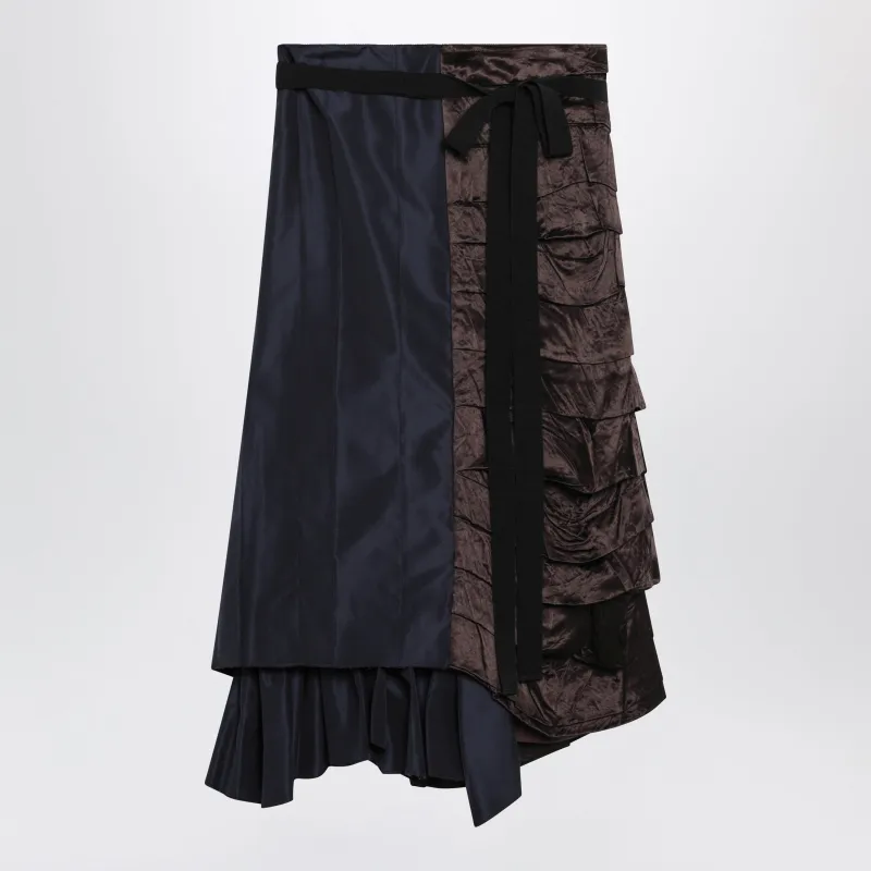 Blue Patchwork Faille Wrap Skirt made by Prada