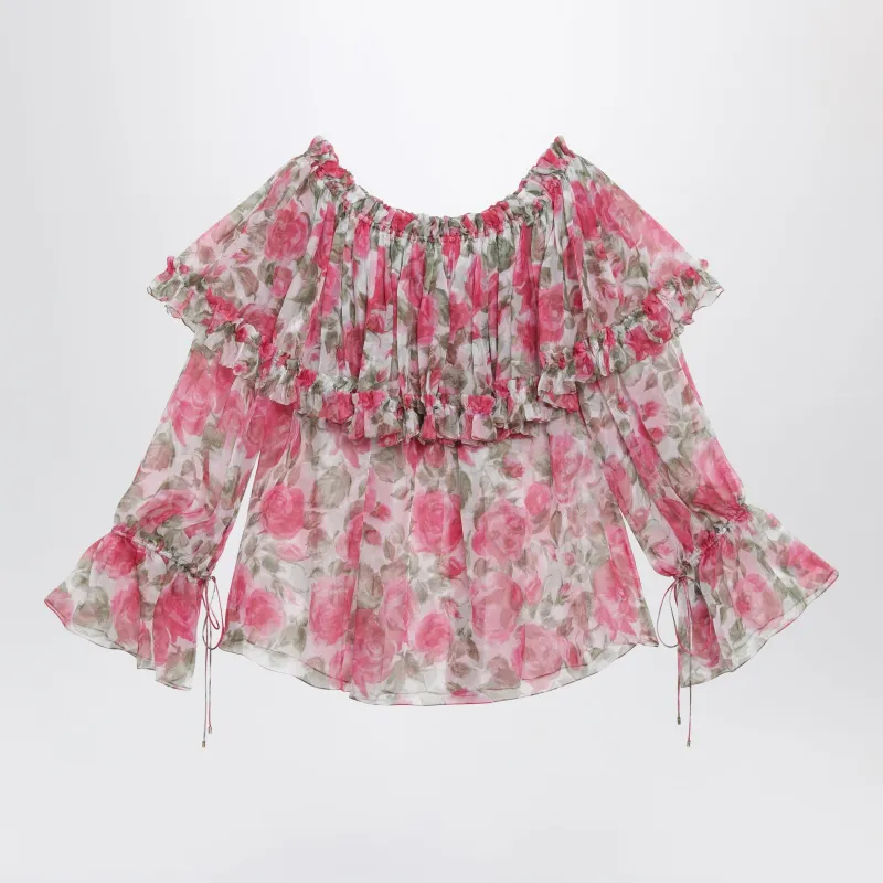 Puff-Sleeve Top In Multicolor Silk made by Chloe