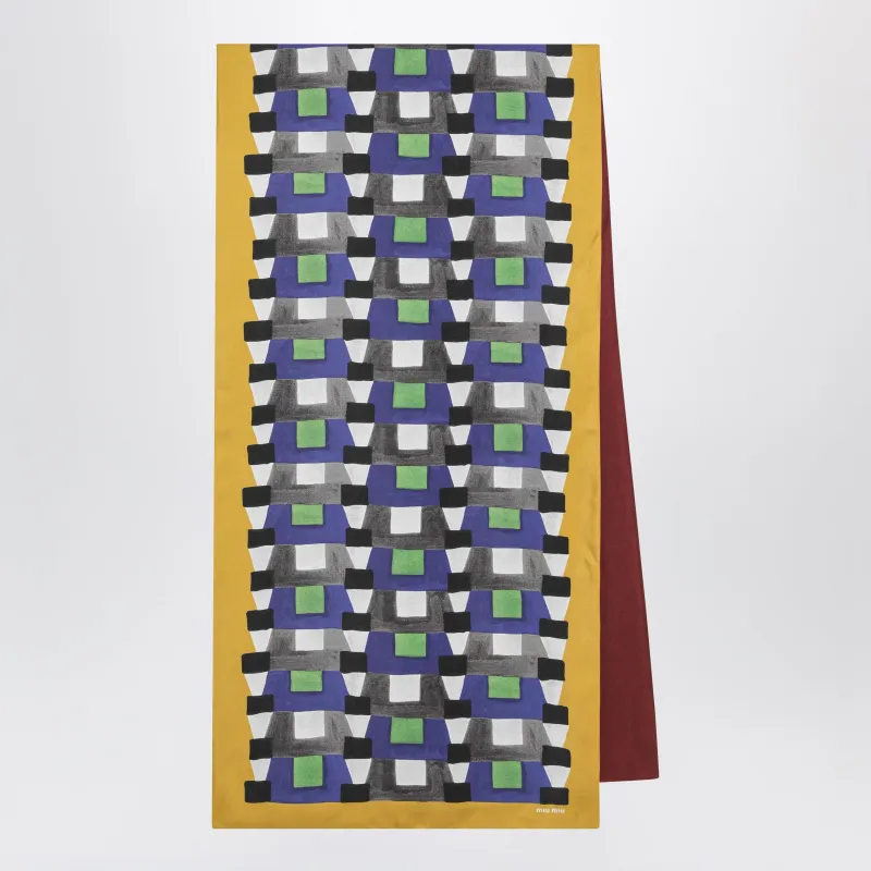 Printed Silk Twill Scarf Indigo/Mustard made by Miu Miu