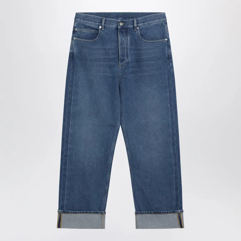 Wide-Leg Cuffed Jeans In Medium-Wash Indigo Denim made by Bottega Veneta