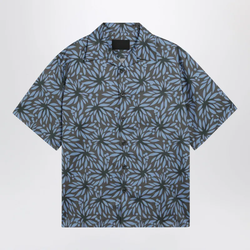 Hematite/Black Floral Print Bowling Shirt made by Prada