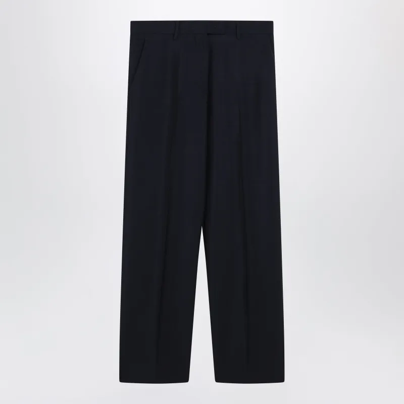 Navy Blue Wool-Blend Trousers made by Miu Miu