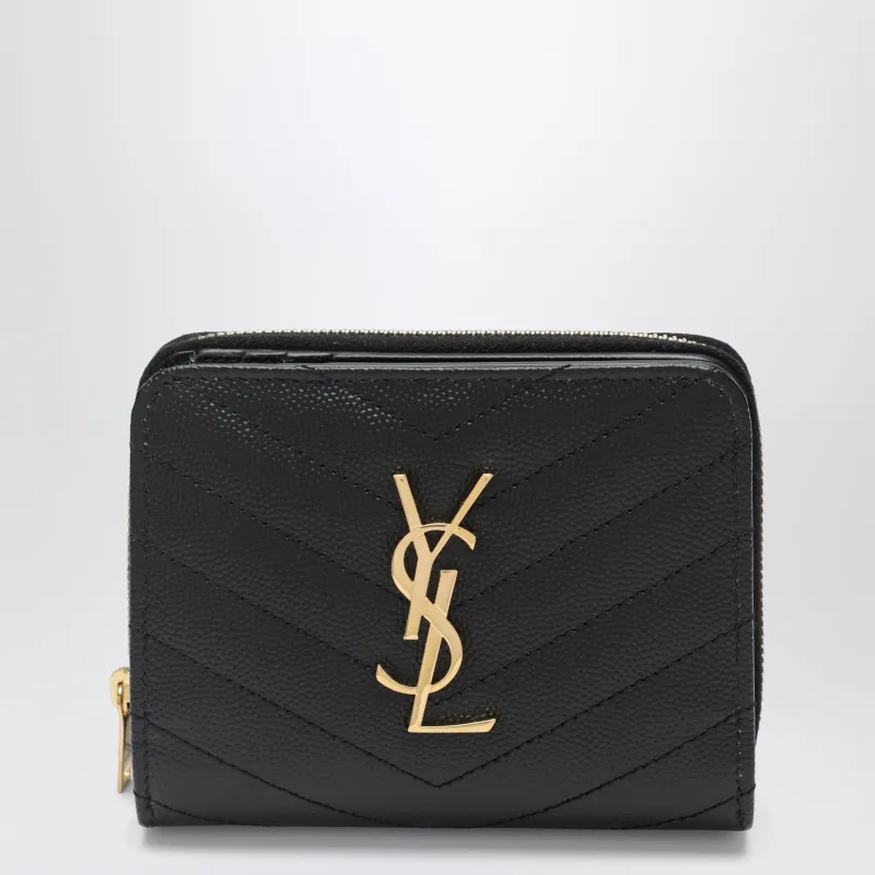 Black Cassandre Quilted Compact Zip-Around Wallet made by Yves Saint Laurent