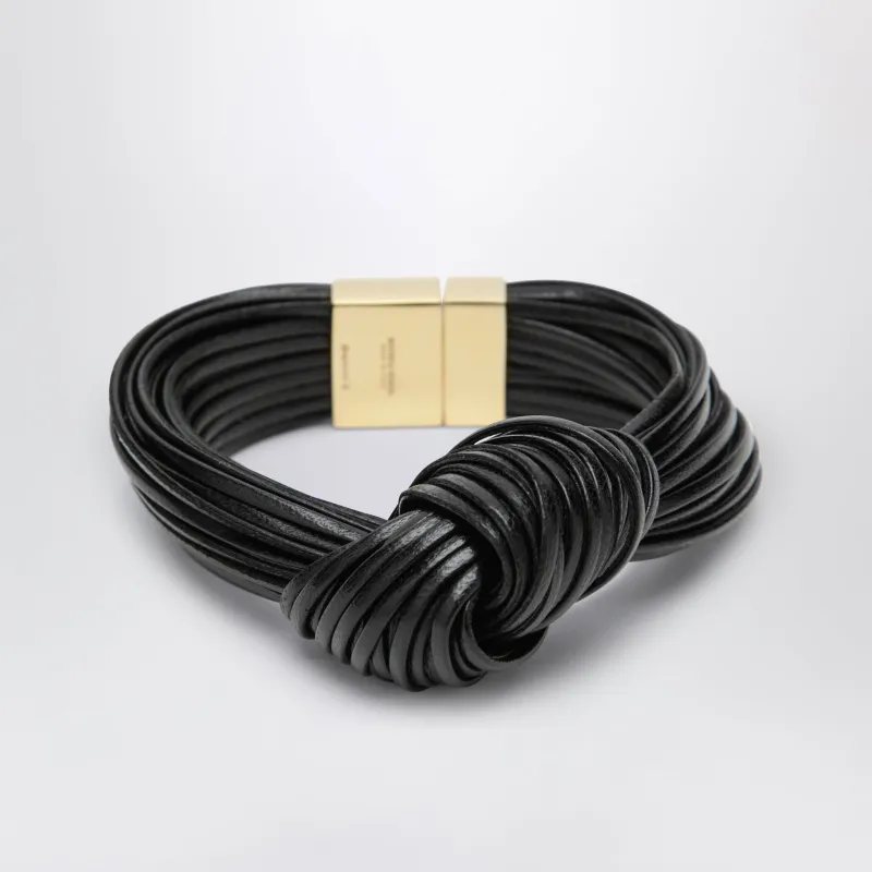Knot Bracelet In Black Nappa Leather And Silver made by Bottega Veneta