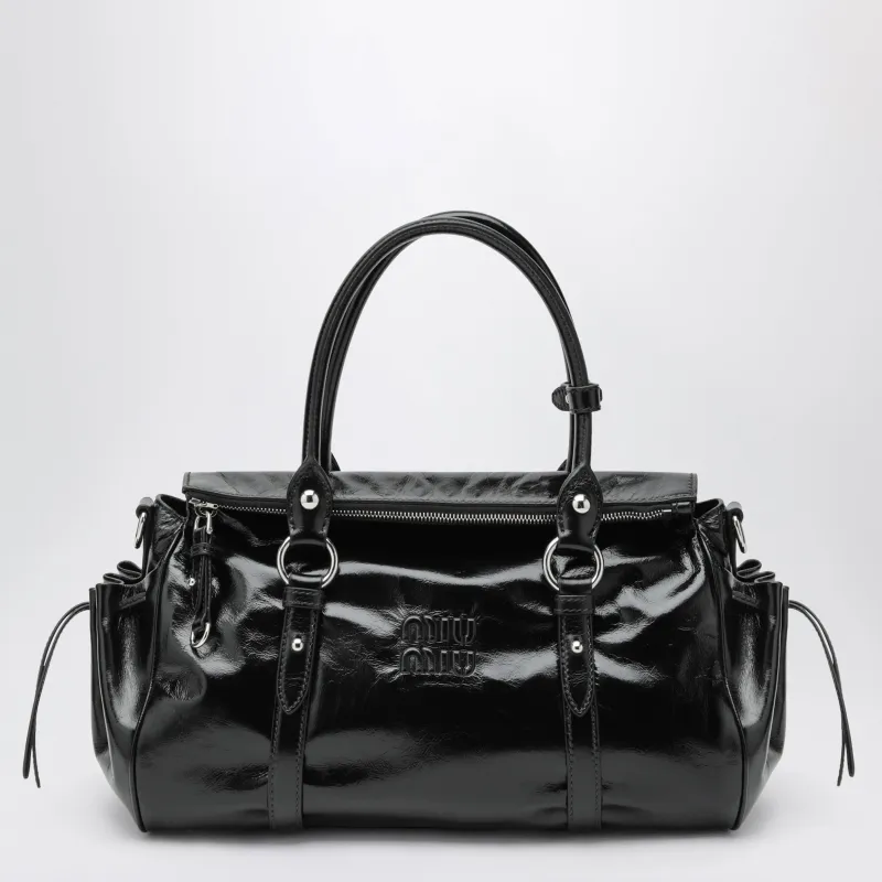 Large Top-Handle Bag In Glossy Black Leather made by Miu Miu