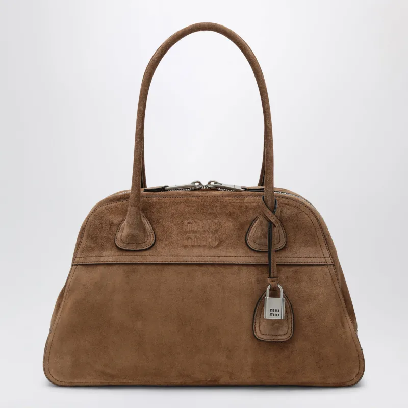 Medium Vivant Bag In Cocoa Suede Leather made by Miu Miu