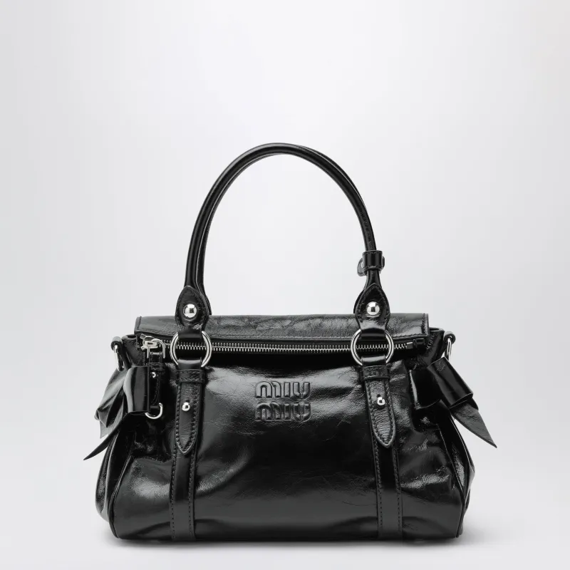 Medium Top-Handle Bag In Glossy Black Leather made by Miu Miu