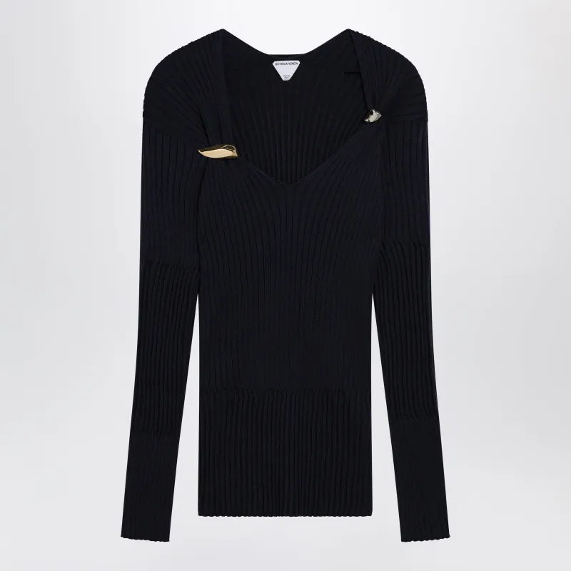 Ribbed Sweater With Prisma Pins In Blue Cashmere And Silk made by Bottega Veneta