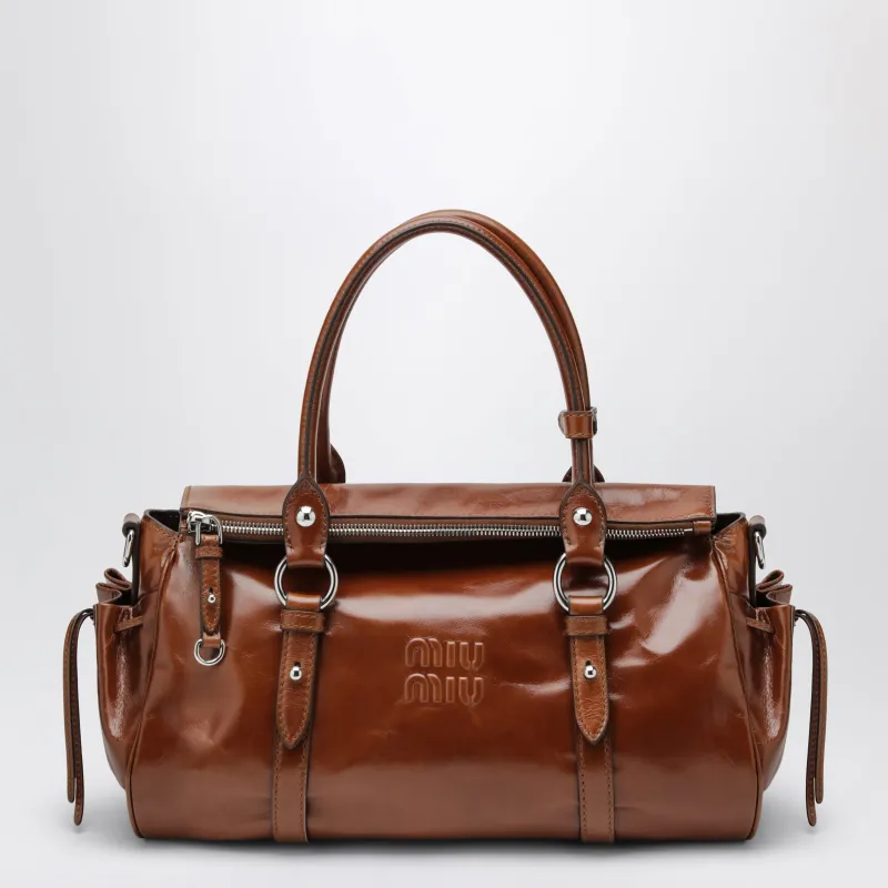 Large Top-Handle Bag In Glossy Palisander Leather made by Miu Miu