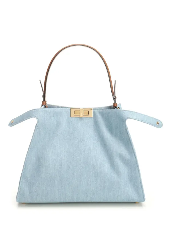 Fendi Way Medium Denim Bag Shoulder Bags Light Blue made by Fendi