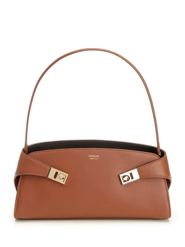 Hug Leather Shoulder Bag Shoulder Bags Brown made by Salvatore Ferragamo