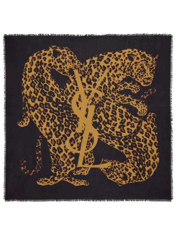 Cassandre Leopard Square Scarf In Wool Twill made by Yves Saint Laurent