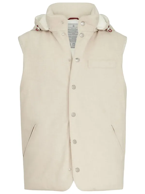 Bonded Wool Flannel Down Vest With Detachable Hood made by Brunello Cucinelli