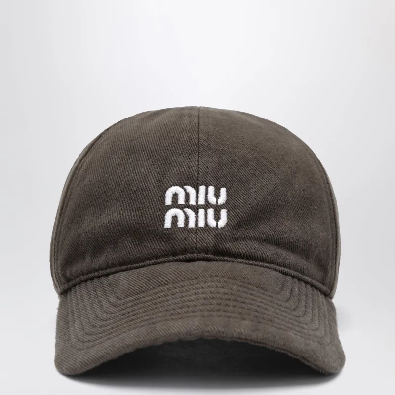 Washed Denim Baseball Cap In Dark Brown And Blue made by Miu Miu