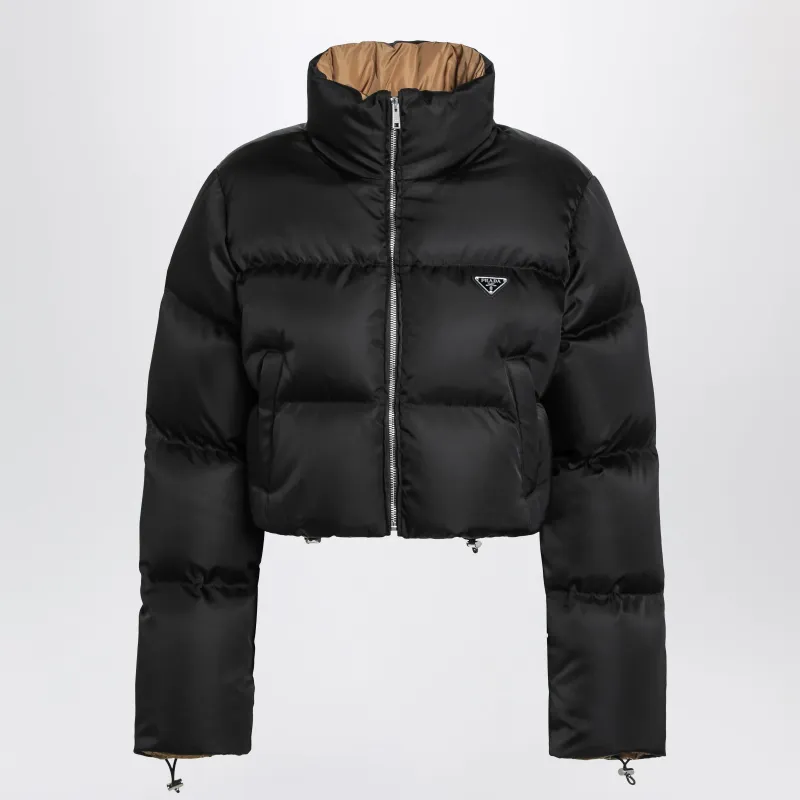 Black Cropped Re-Nylon Down Jacket made by Prada