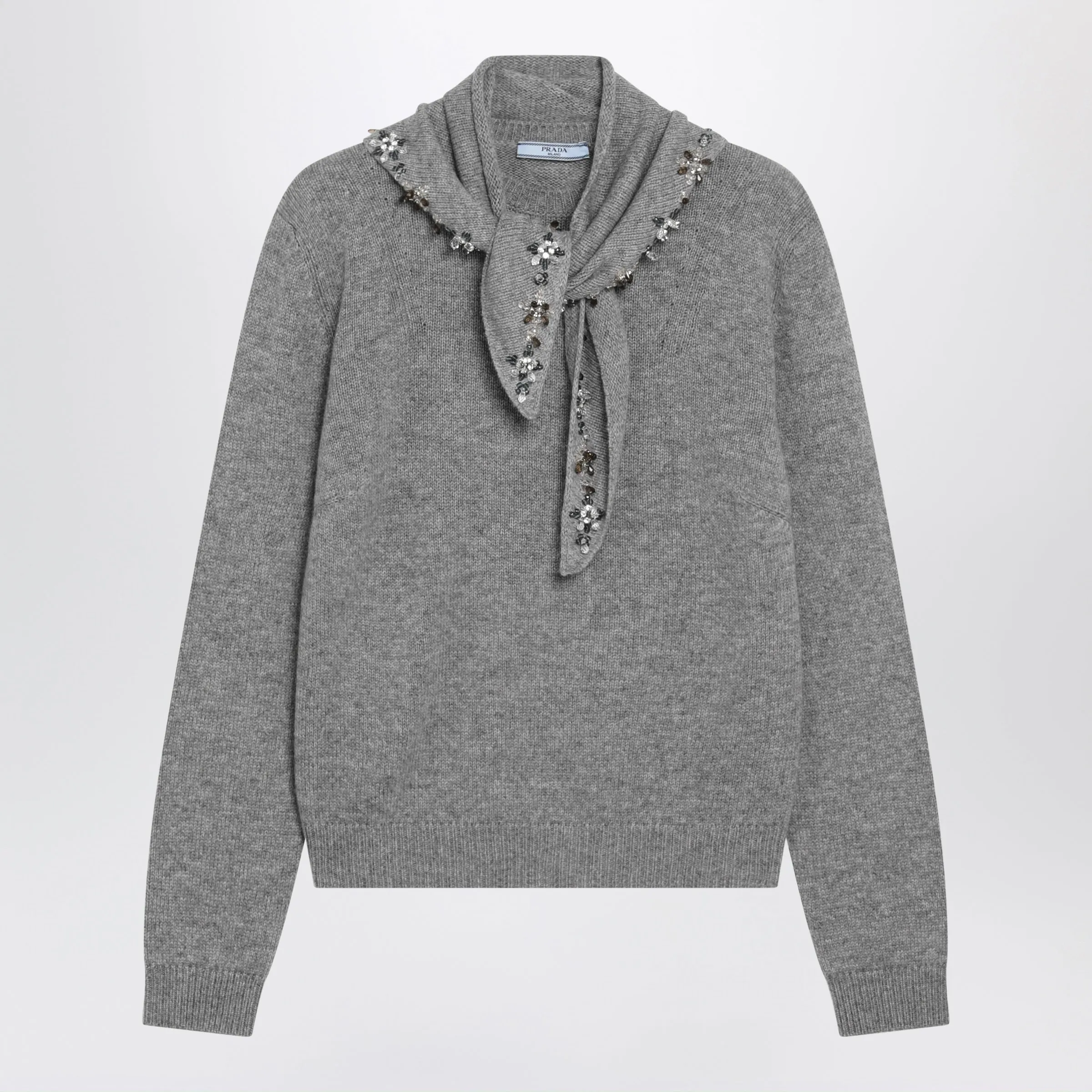 Grey Cashmere Sweater With Jeweled Scarf sold by Wanan Luxury