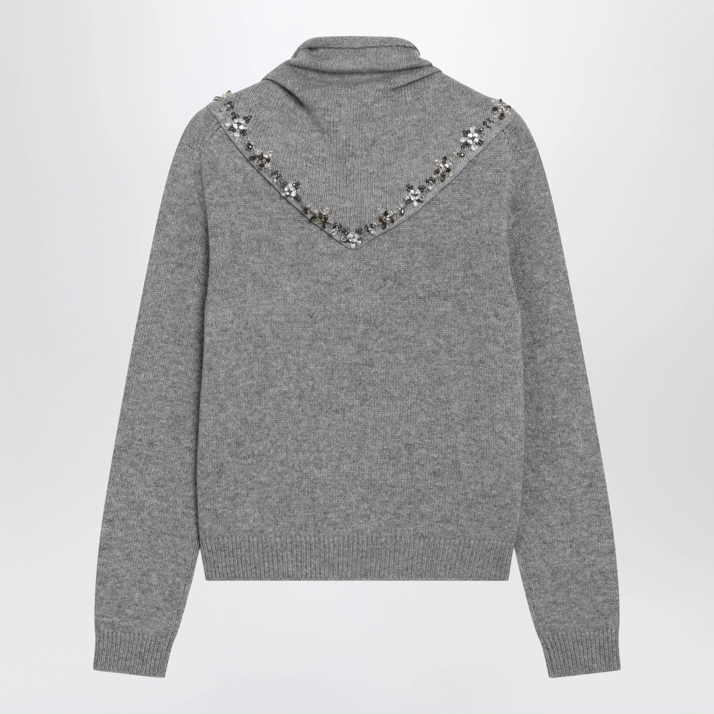 Grey Cashmere Sweater With Jeweled Scarf sold by Wanan Luxury product image thumbnail 2
