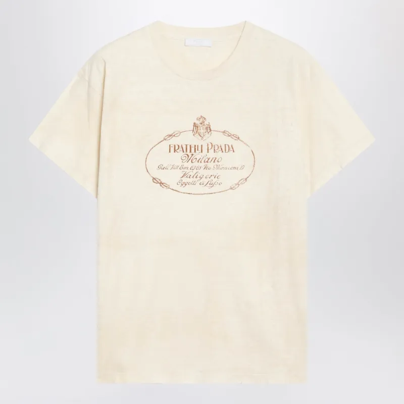 Ivory T-Shirt With Logo Print made by Prada